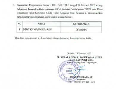 HASIL SELEKSI REKRUTMEN TFL